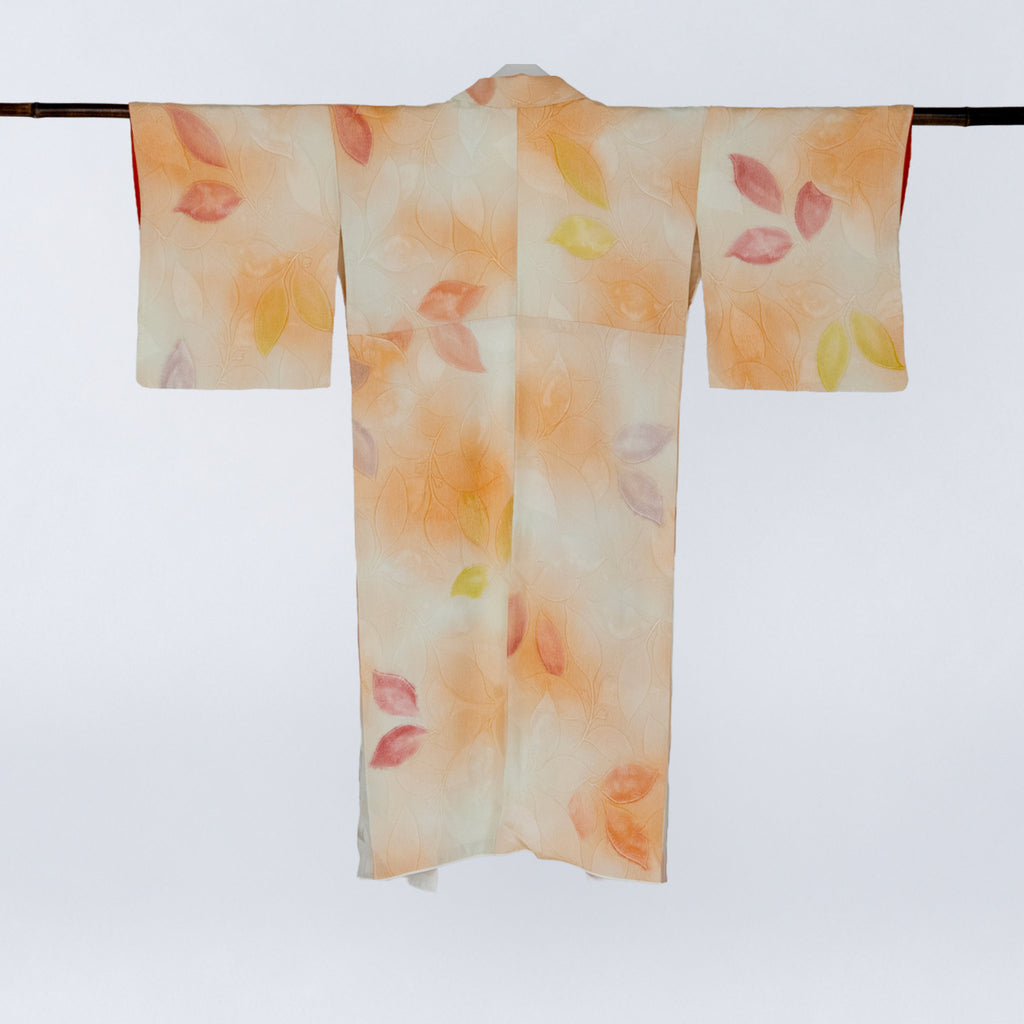 Handcrafted Robe from Vintage Kimono - Pink Leaf Design D034