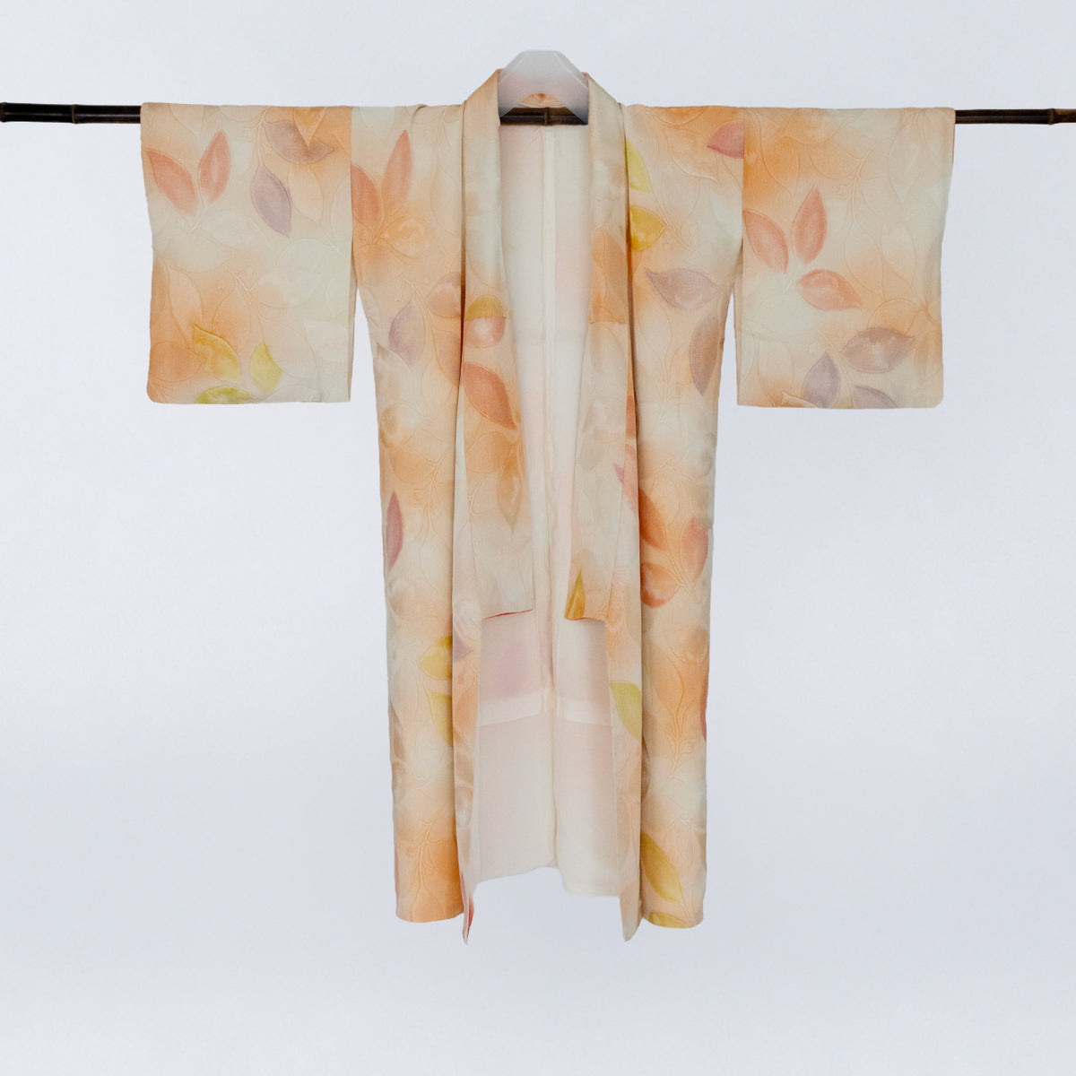 Handcrafted Robe from Vintage Kimono - Pink Leaf Design D034