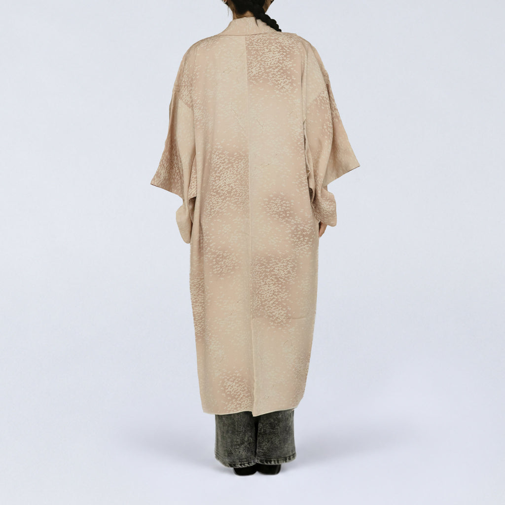 Handcrafted Robe from Vintage Kimono - Dusty Pink Leaf Design D036