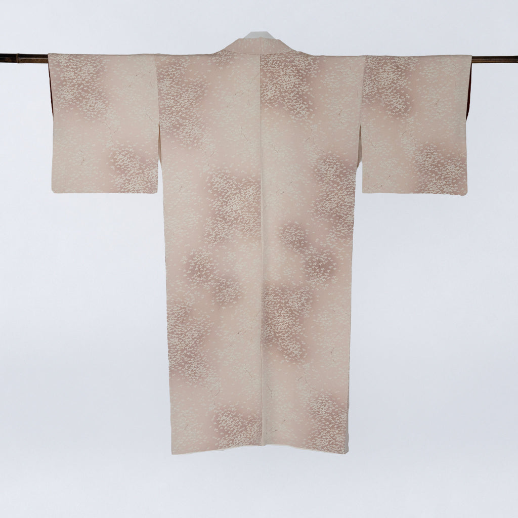 Handcrafted Robe from Vintage Kimono - Dusty Pink Leaf Design D036