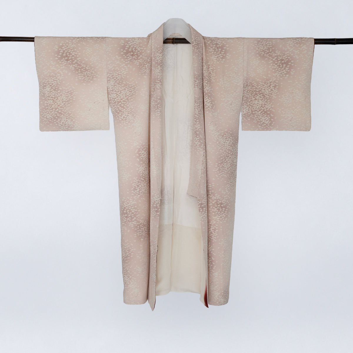Handcrafted Robe from Vintage Kimono - Dusty Pink Leaf Design D036