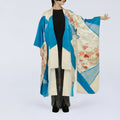 Handcrafted Robe from Vintage Kimono - Vivid Turquoise Blue & Peony Floral Design D037