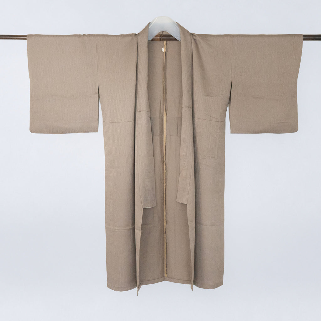 Handcrafted Robe from Vintage Kimono - Champagne Beige Jacquard Check Pattern Design D038