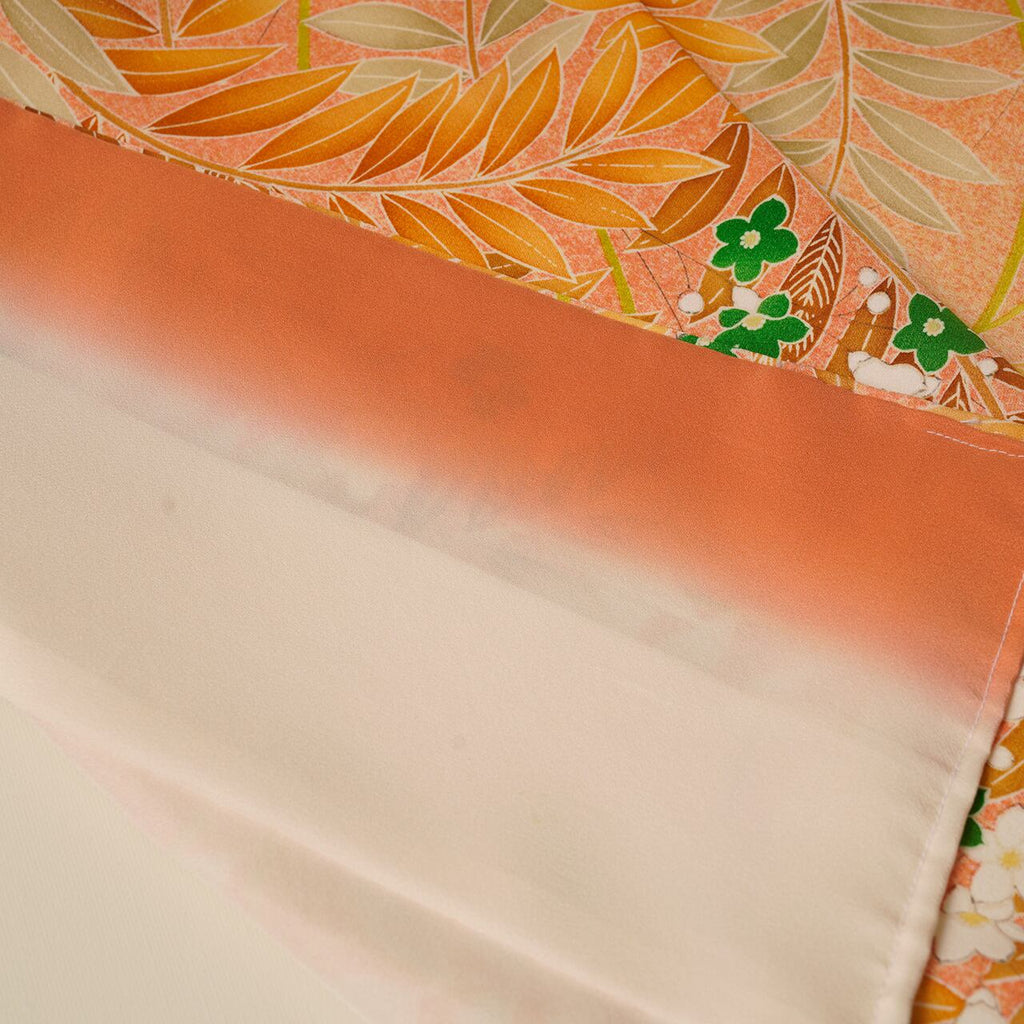 Handcrafted Robe from Vintage Kimono - Orange Botanical Pattern D020