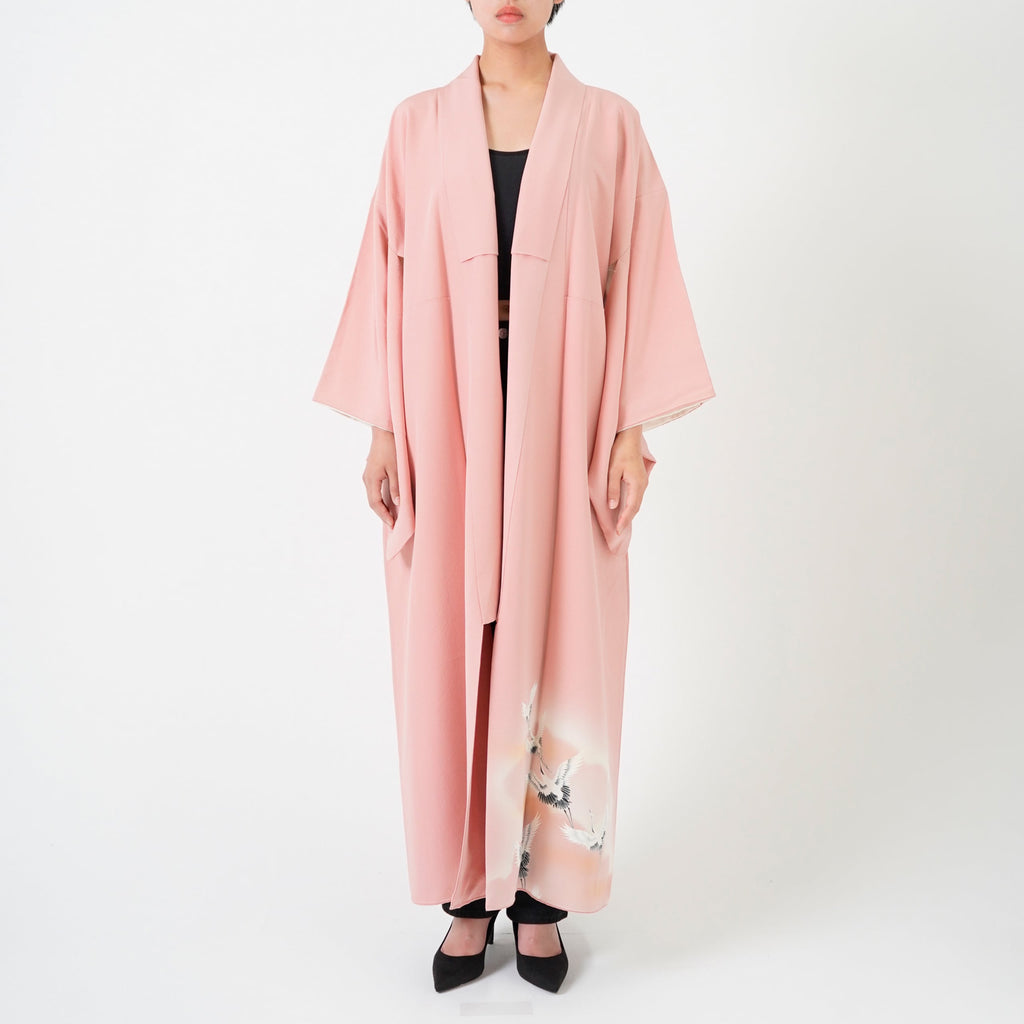 Handcrafted Robe from Vintage Kimono - Pink Vine Design D018