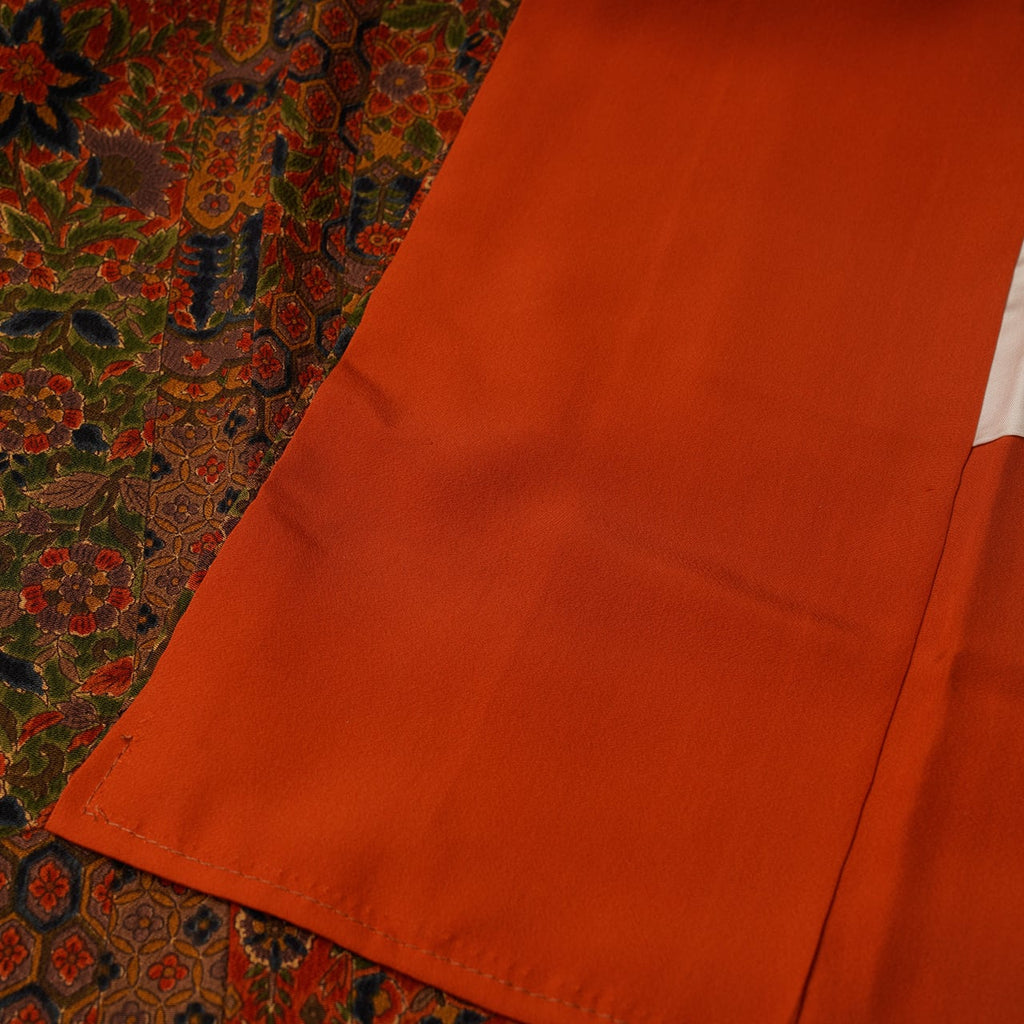 Handcrafted Robe from Vintage Kimono - Orange Calico Design D014