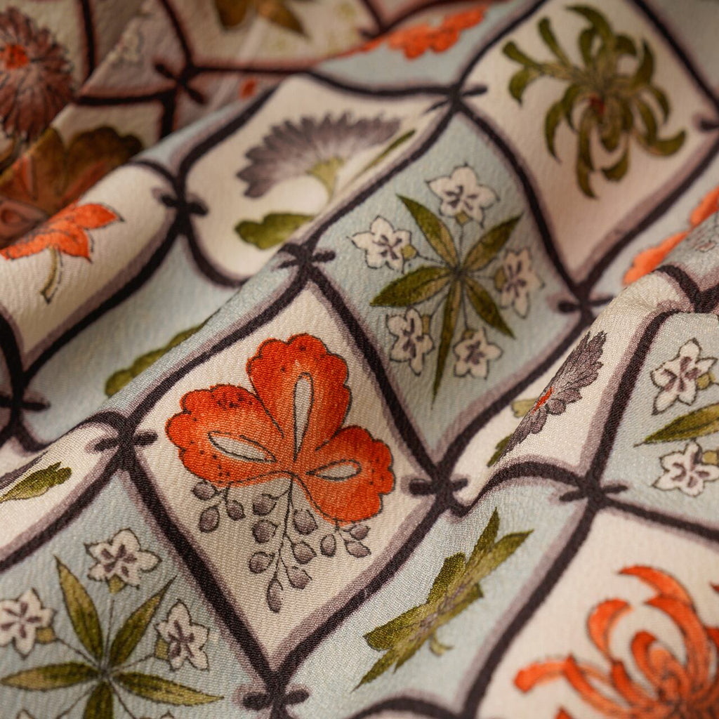 Handcrafted Robe from Vintage Kimono - Botanical Pattern D005