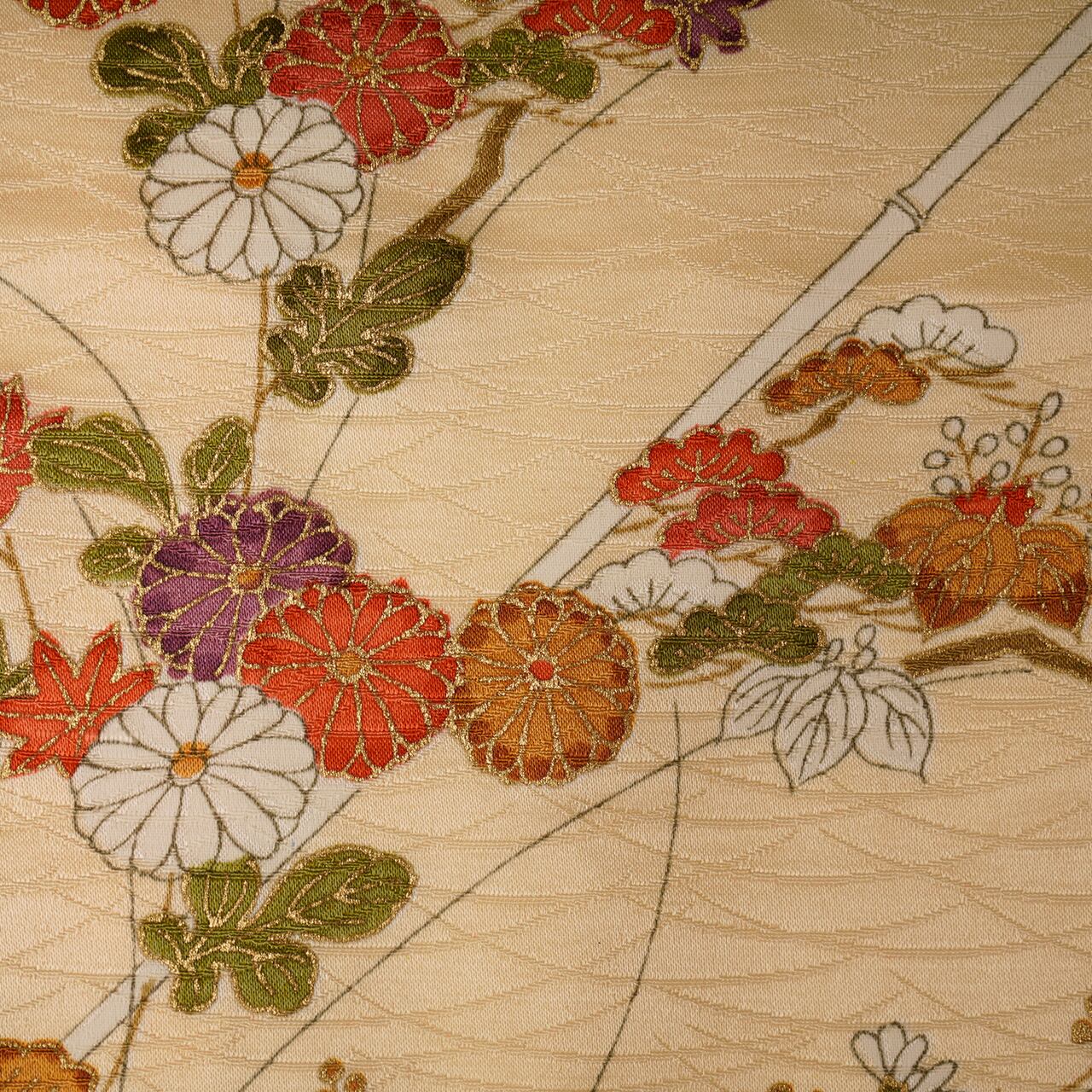 Handcrafted Robe from Vintage Kimono - Cream Floral Design D008