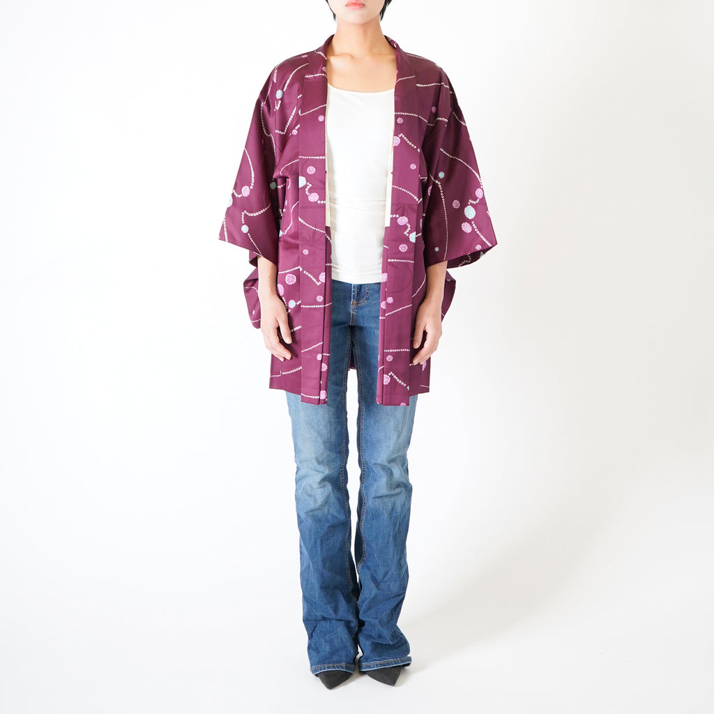 Vintage Kimono Jacket (Haori) - Purple Shibori-Dyed H008