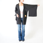 Vintage Kimono Jacket (Haori) - Black Shibori-Dyed with Jar and Fan Motifs H003