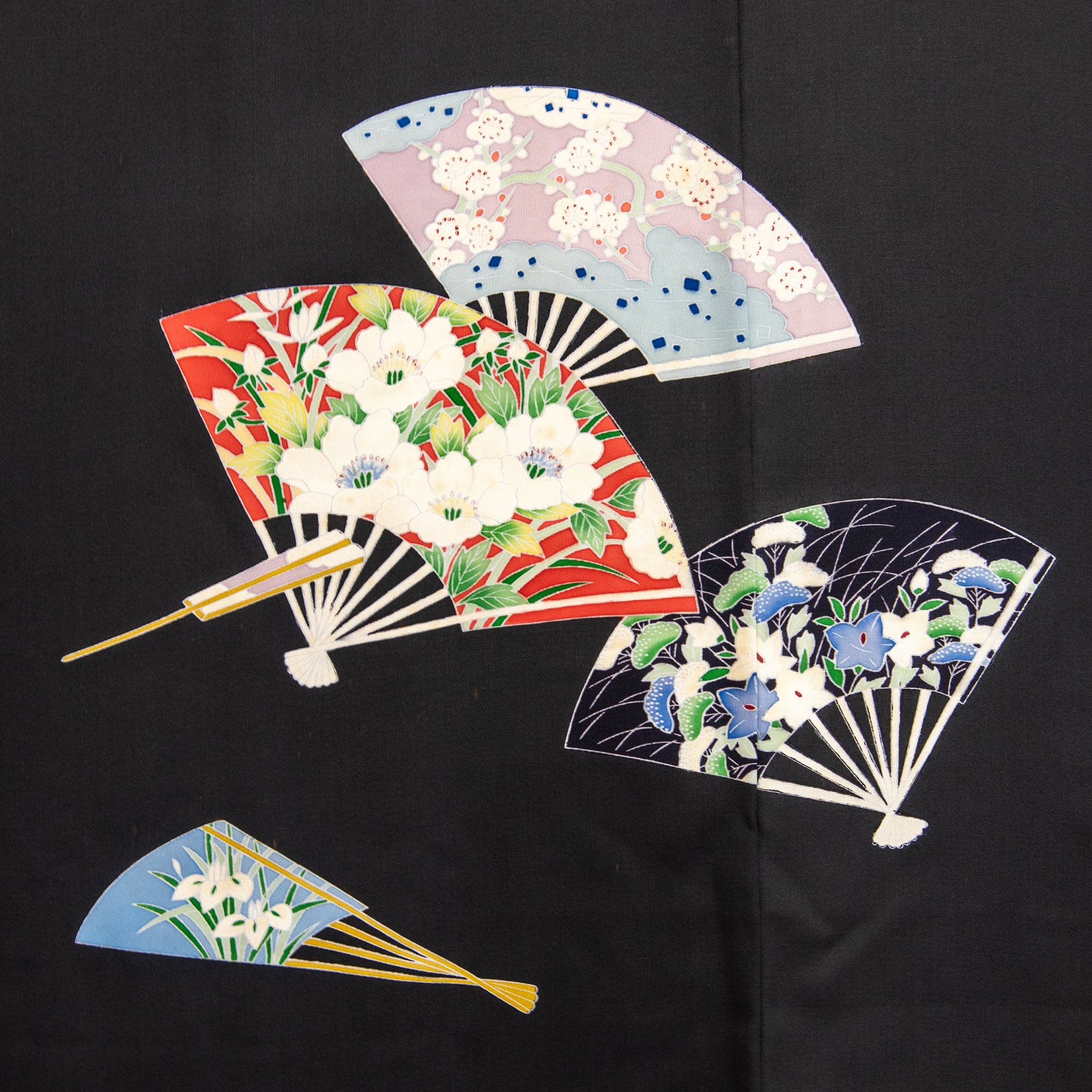 Vintage Kimono Jacket (Haori) - Black Fan Motifs H010