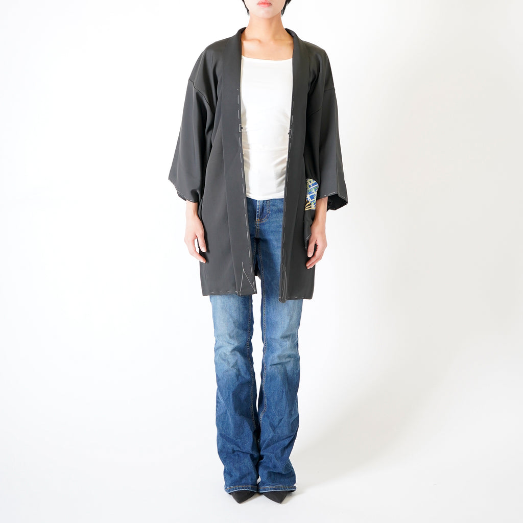 Vintage Kimono Jacket (Haori) - Black Fan Motifs H010