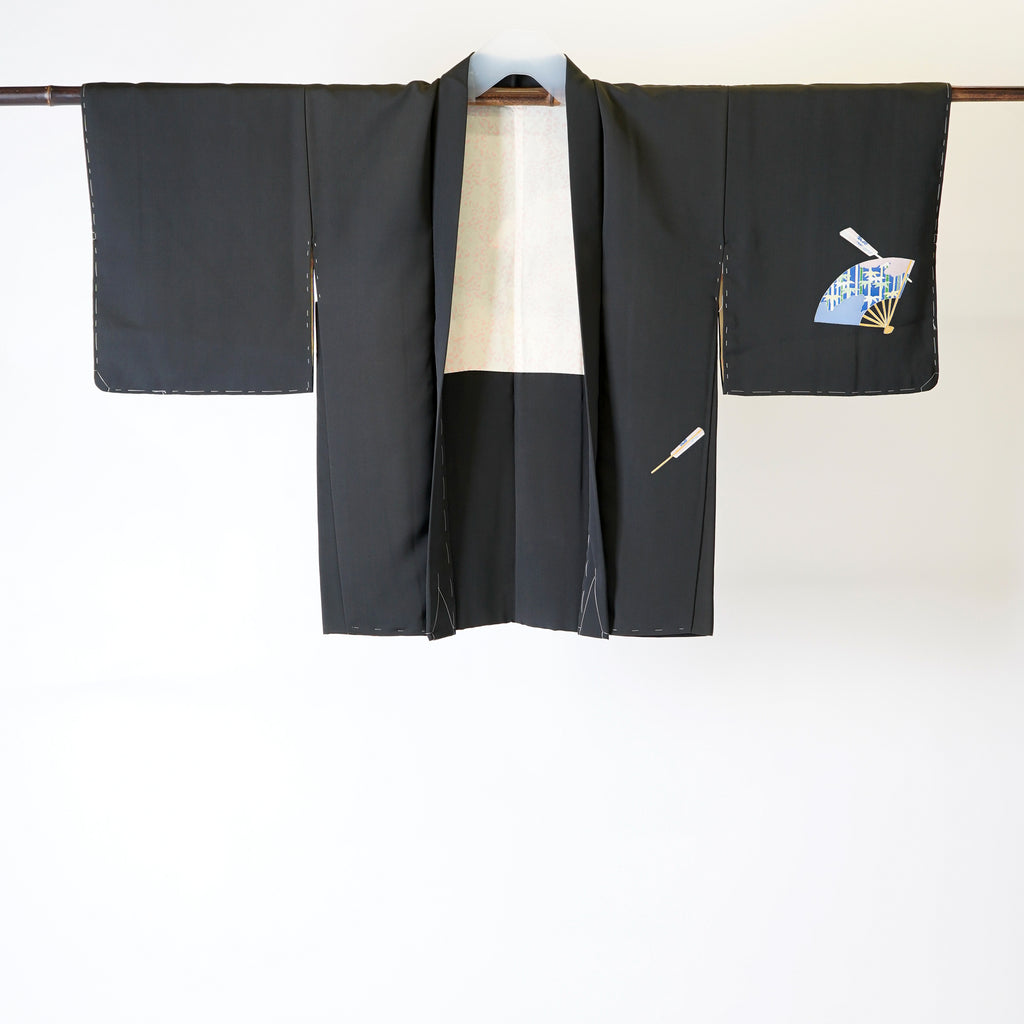 Vintage Kimono Jacket (Haori) - Black Fan Motifs H010