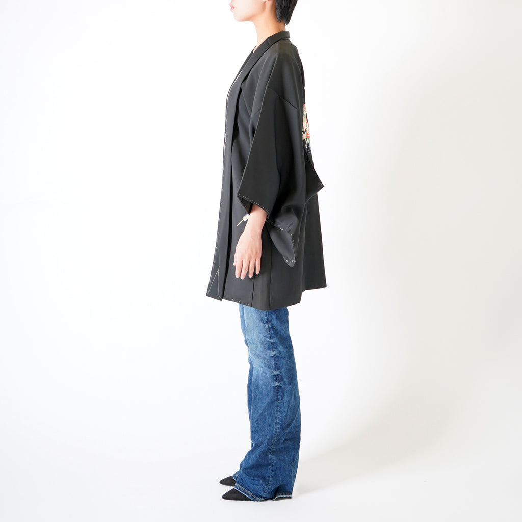 Vintage Kimono Jacket (Haori) - Black Fan Motifs H010