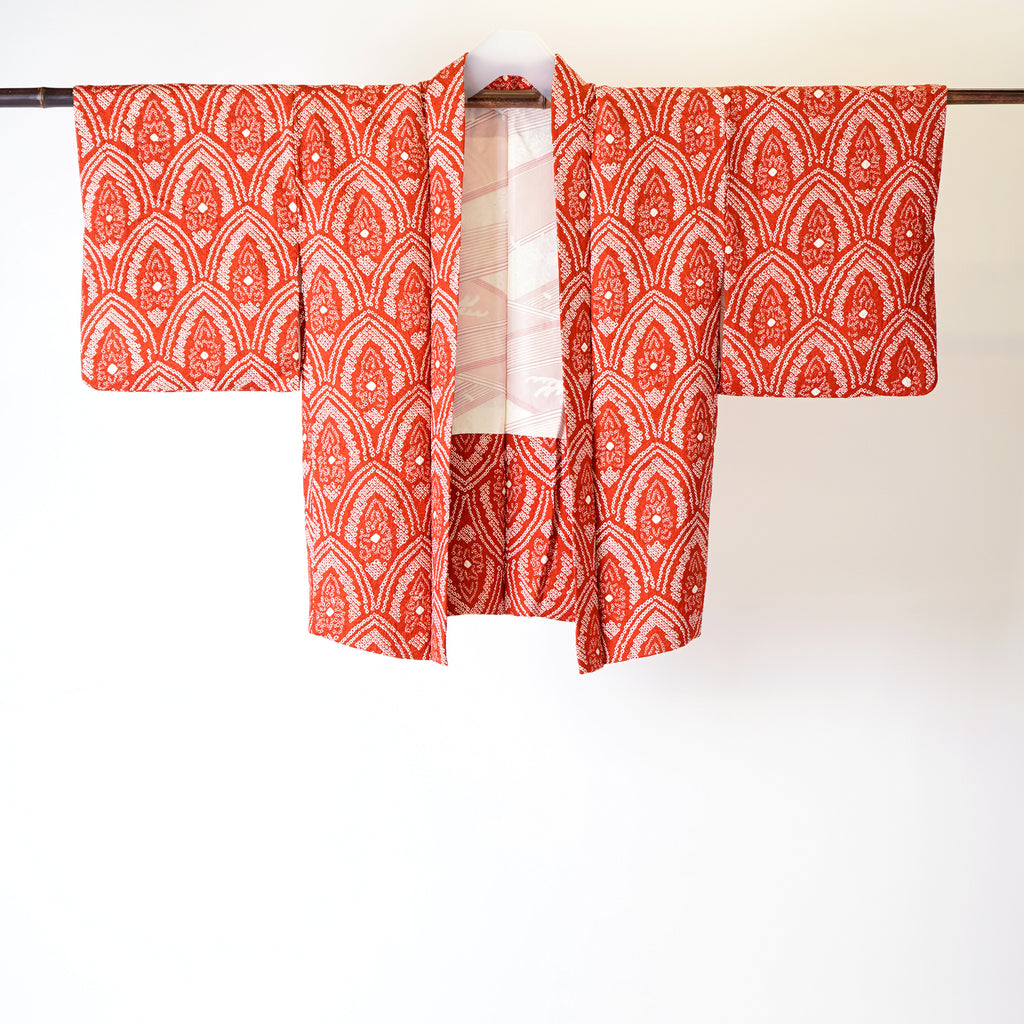 Vintage Kimono Jacket (Haori) - Red Shibori-Dyed H012