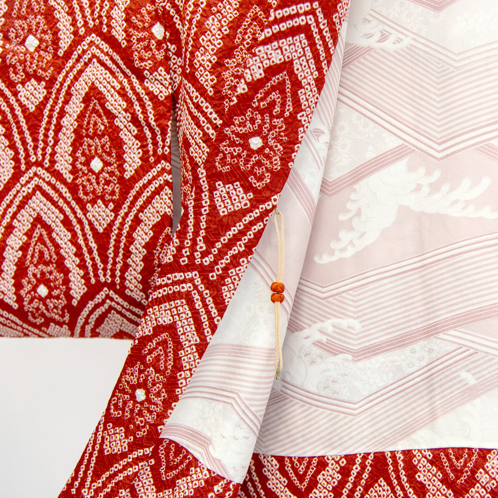 Vintage Kimono Jacket (Haori) - Red Shibori-Dyed H012