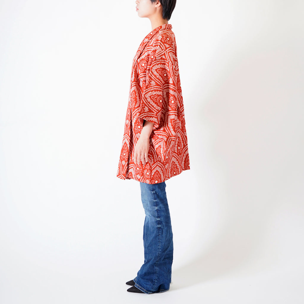 Vintage Kimono Jacket (Haori) - Red Shibori-Dyed H012