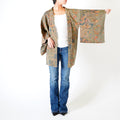 Vintage Kimono Jacket (Haori) - Khaki Phoenix Motifs H013