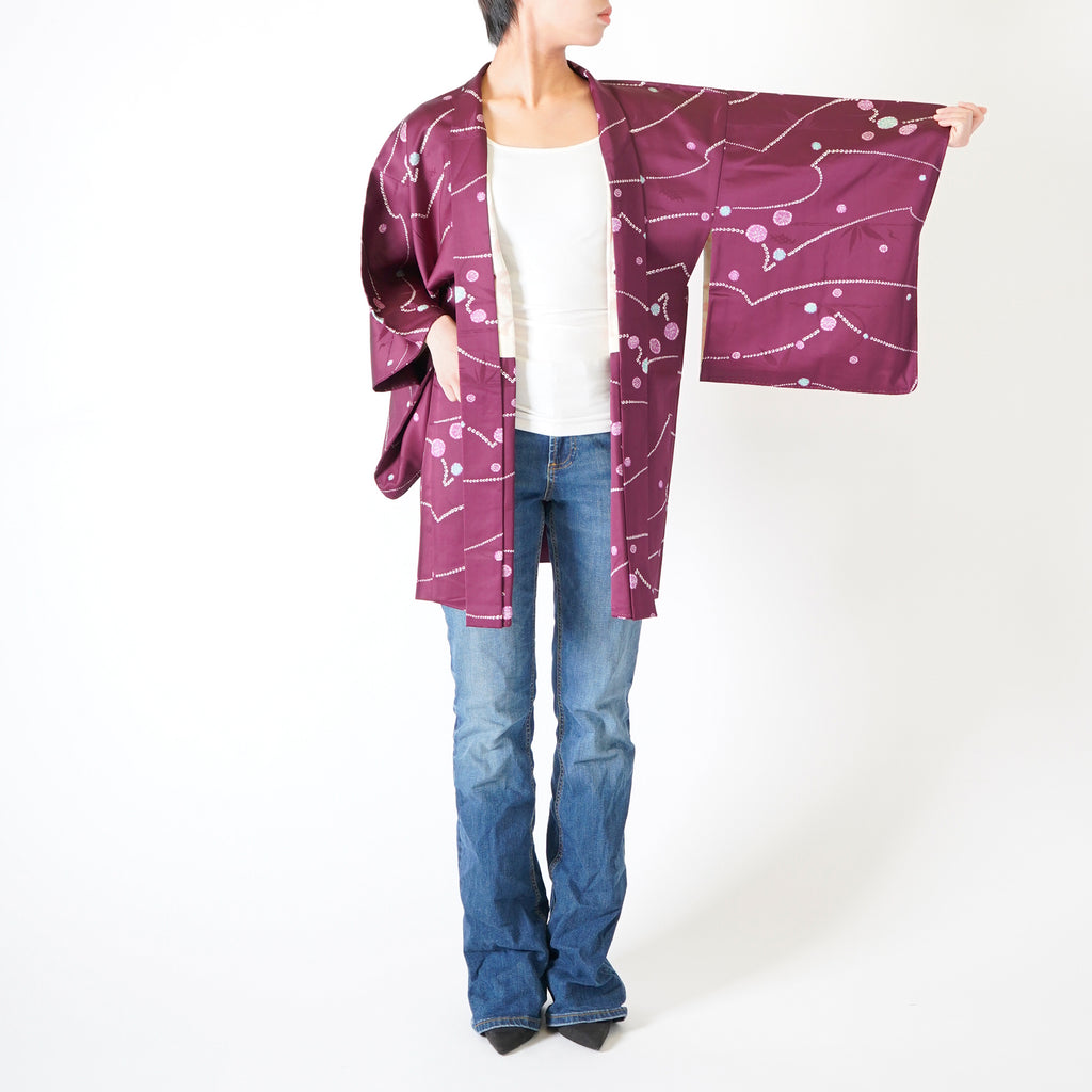 Vintage Kimono Jacket (Haori) - Purple Shibori-Dyed H008
