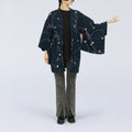Vintage Kimono Jacket (Haori) - Navy Blue with shibori-dyeing H014