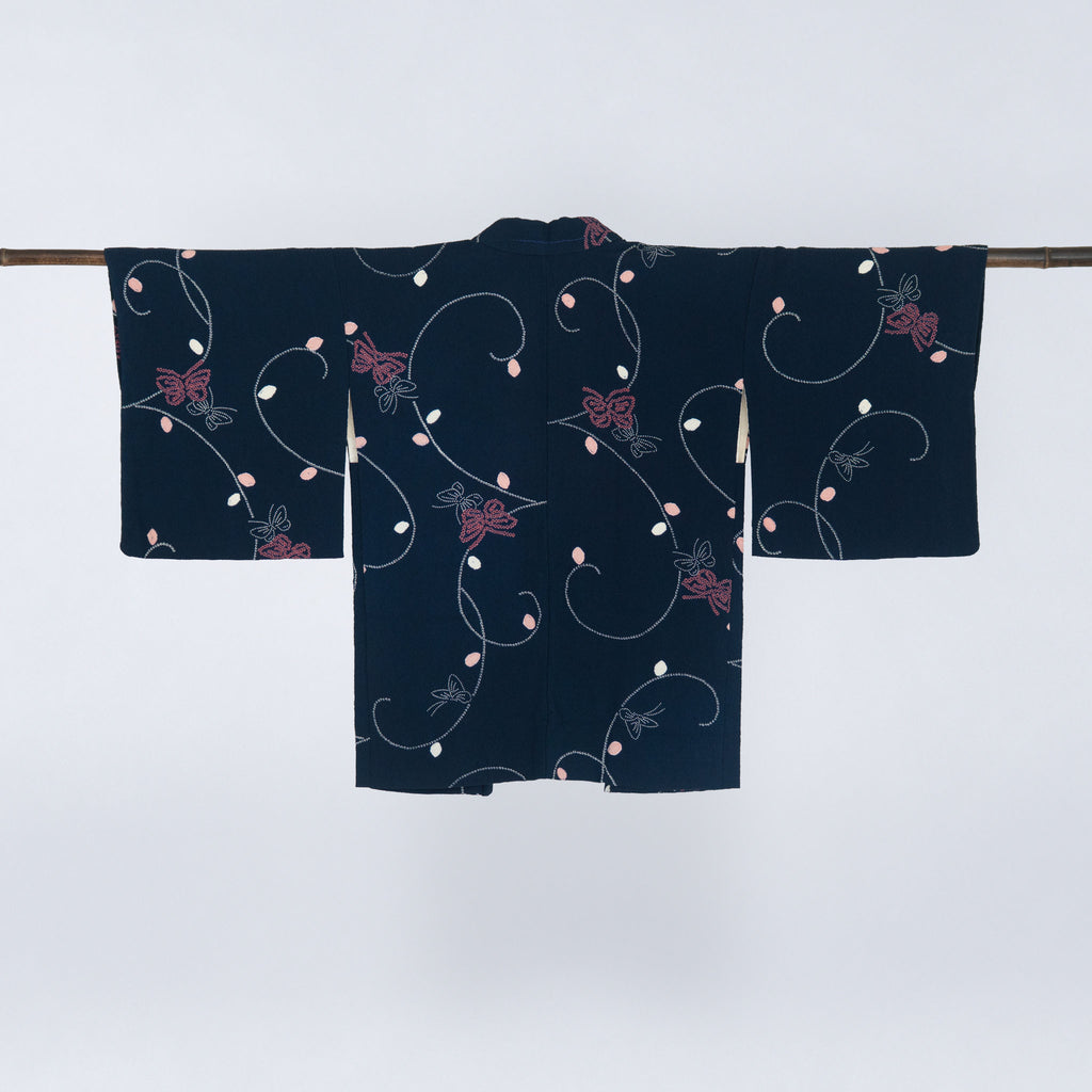 Vintage Kimono Jacket (Haori) - Navy Blue with shibori-dyeing H014