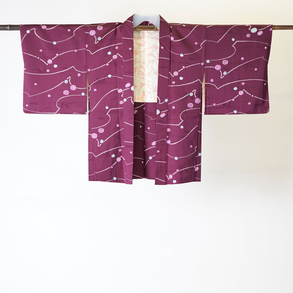 Vintage Kimono Jacket (Haori) - Purple Shibori-Dyed H008