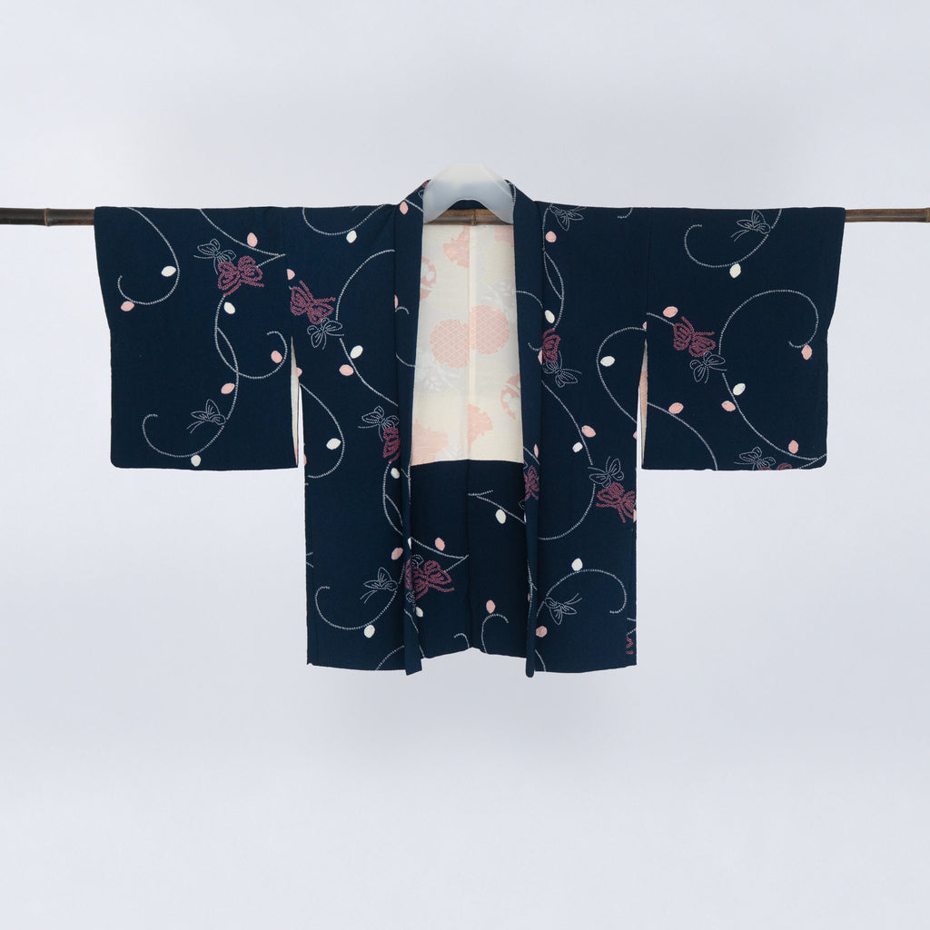 Vintage Kimono Jacket (Haori) - Navy Blue with shibori-dyeing H014