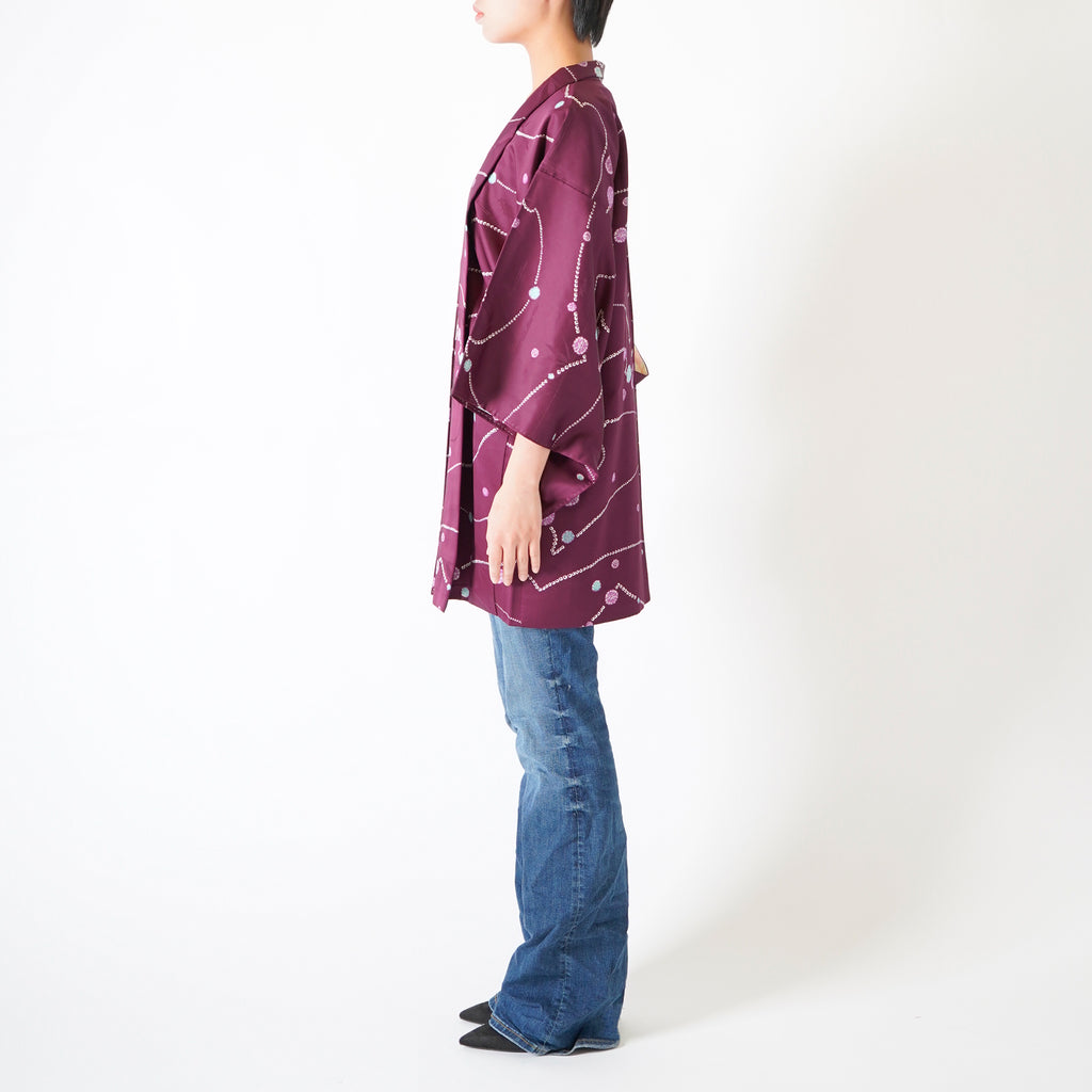 Vintage Kimono Jacket (Haori) - Purple Shibori-Dyed H008