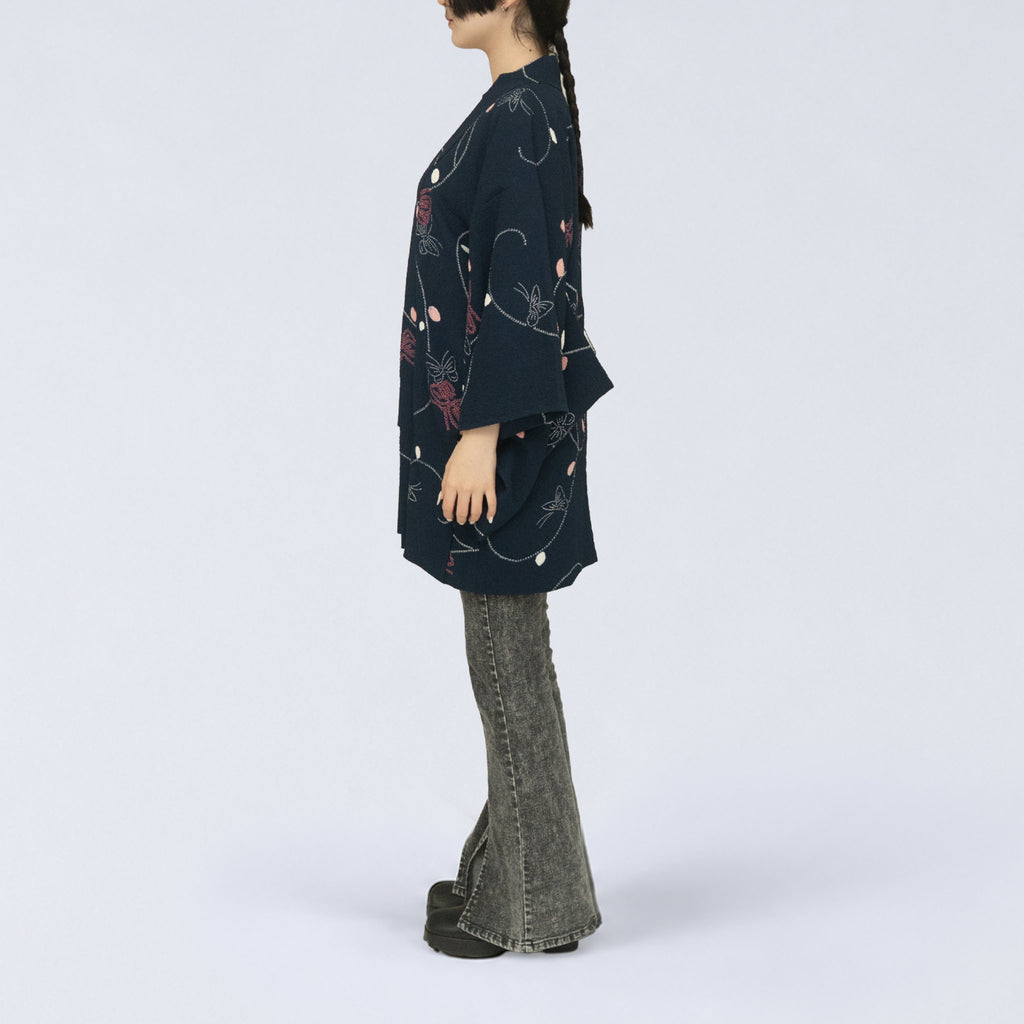 Vintage Kimono Jacket (Haori) - Navy Blue with shibori-dyeing H014