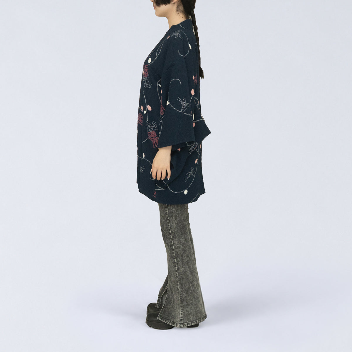 Vintage Kimono Jacket (Haori) - Navy Blue with shibori-dyeing H014