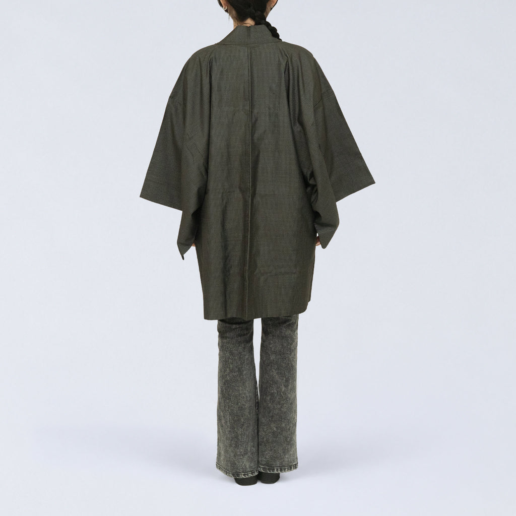 Vintage Kimono Jacket (Haori) - Black & Blue "Oshima Tsumugi" H015