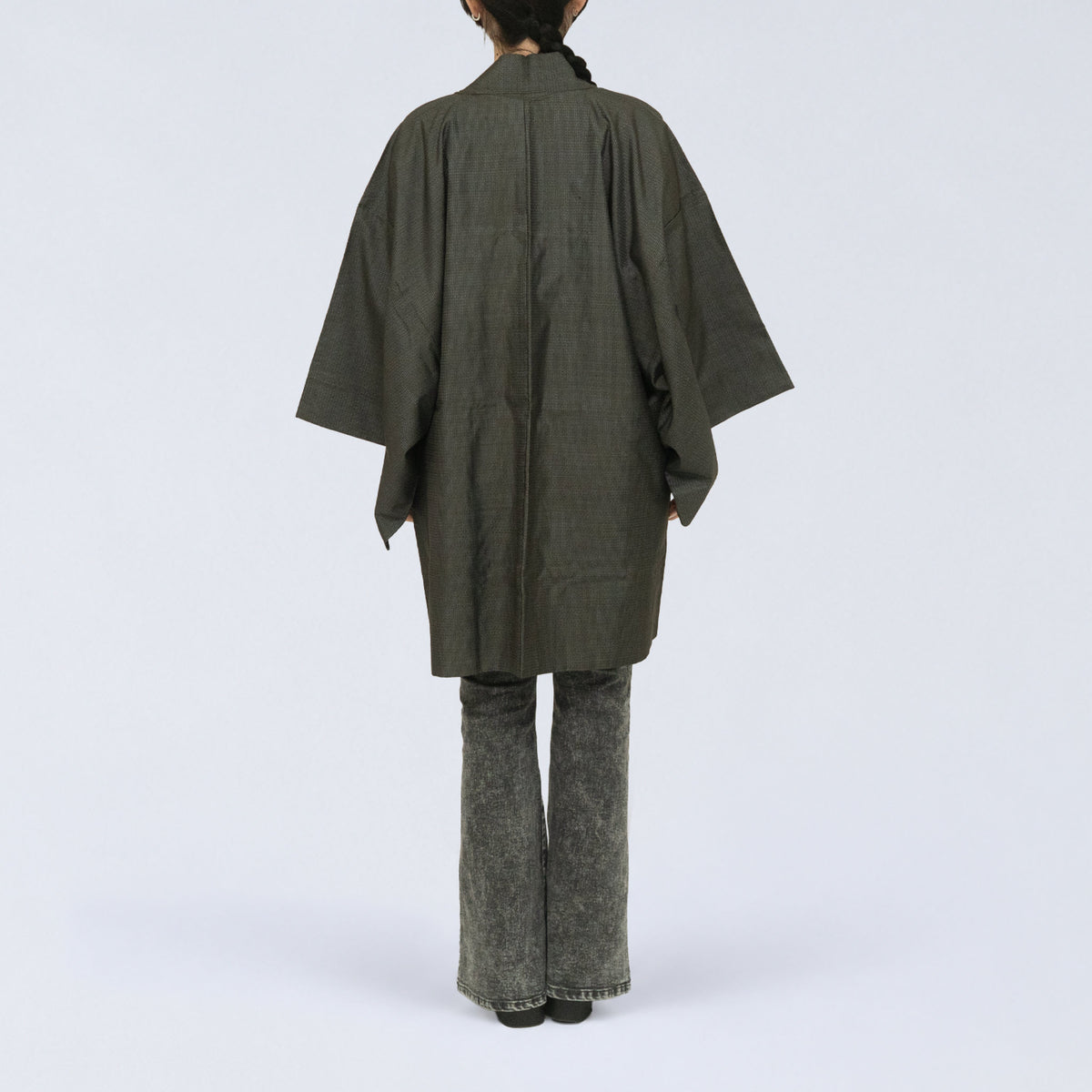 Vintage Kimono Jacket (Haori) - Black & Blue "Oshima Tsumugi" H015