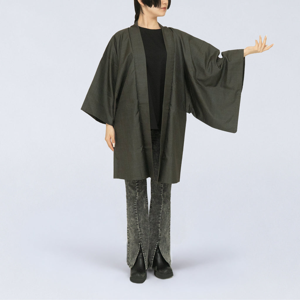 Vintage Kimono Jacket (Haori) - Black & Blue "Oshima Tsumugi" H015