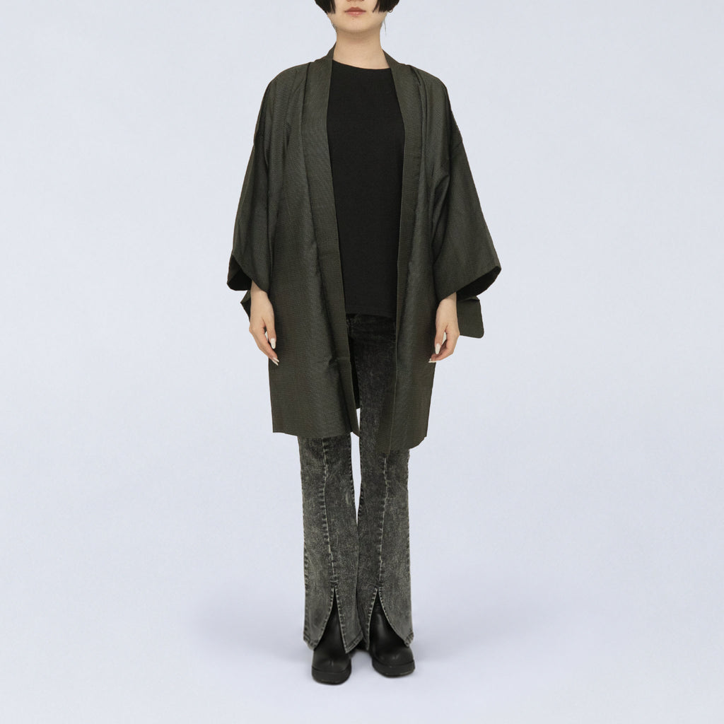 Vintage Kimono Jacket (Haori) - Black & Blue "Oshima Tsumugi" H015
