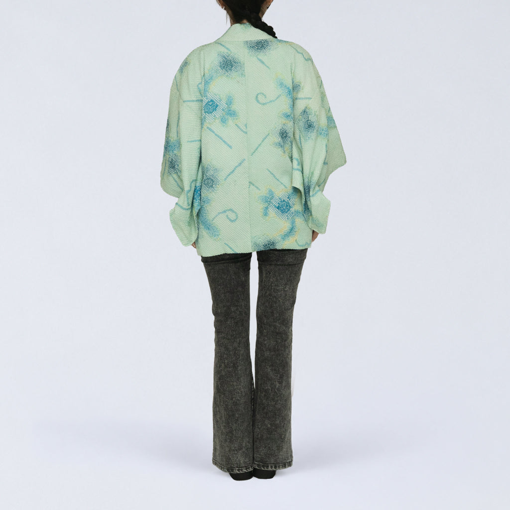 Vintage Kimono Jacket (Haori) - Aquamarine "Shibori" H016