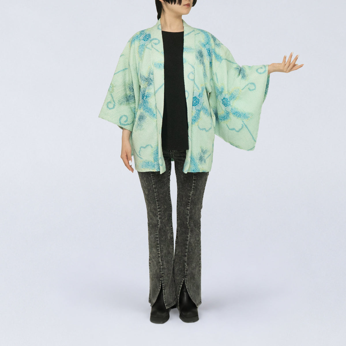 Vintage Kimono Jacket (Haori) - Aquamarine "Shibori" H016
