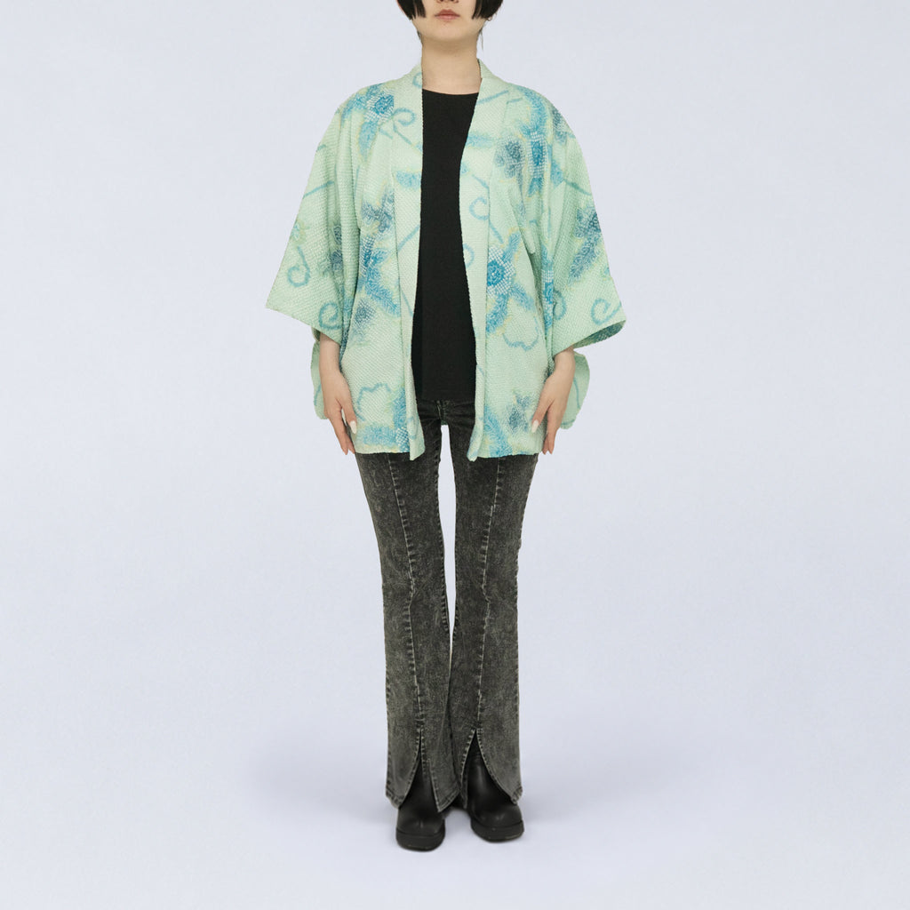 Vintage Kimono Jacket (Haori) - Aquamarine "Shibori" H016
