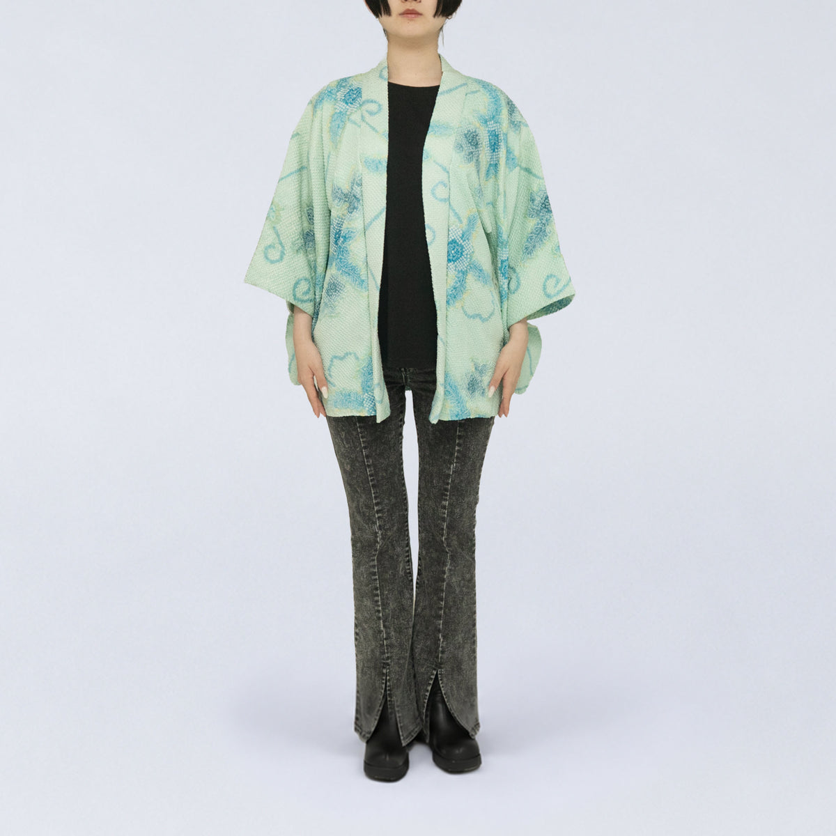 Vintage Kimono Jacket (Haori) - Aquamarine "Shibori" H016