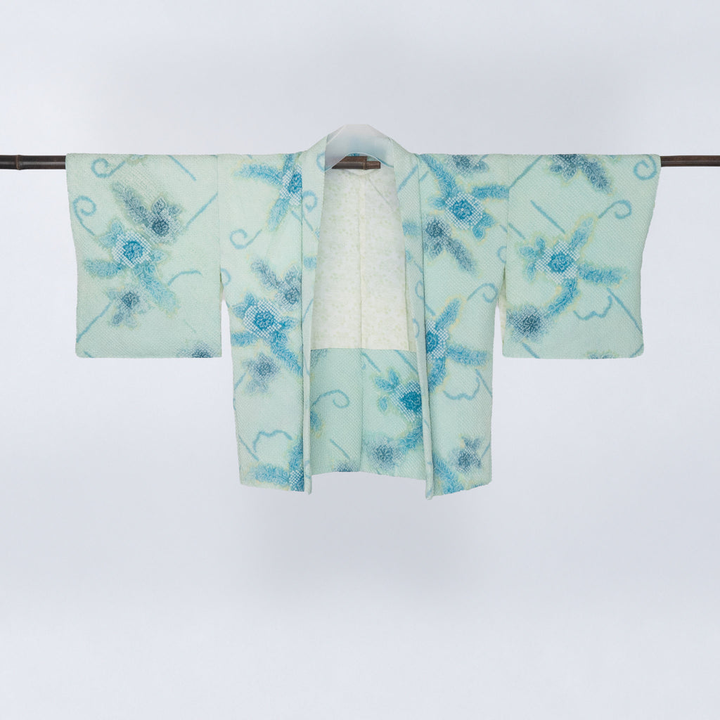 Vintage Kimono Jacket (Haori) - Aquamarine "Shibori" H016