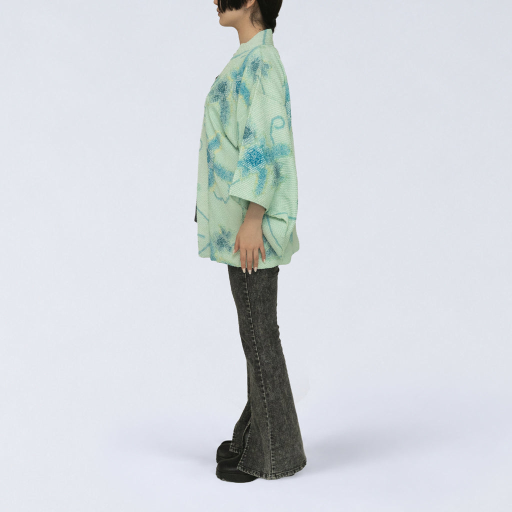 Vintage Kimono Jacket (Haori) - Aquamarine "Shibori" H016