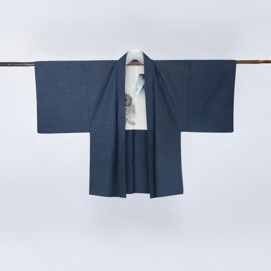 Vintage Kimono Jacket (Haori) - Navy "Oshima Tsumugi" H017