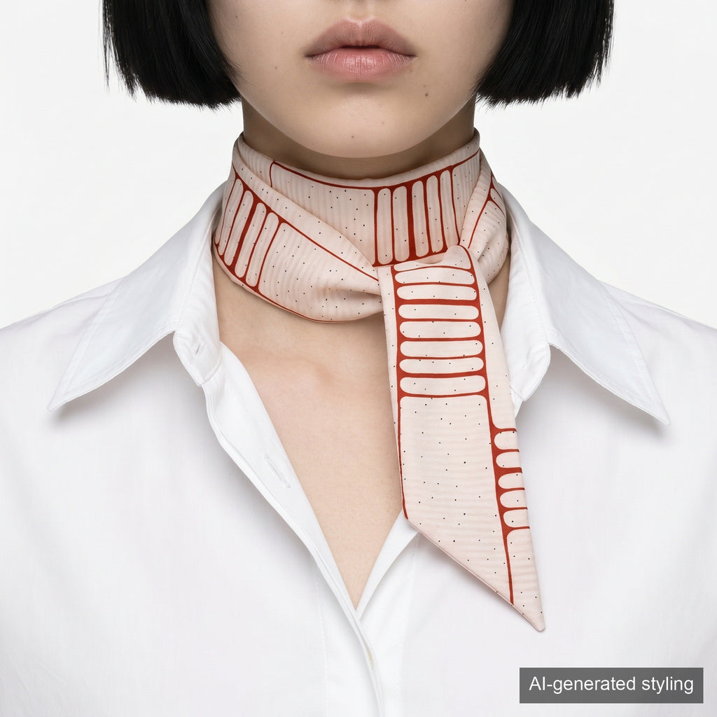 Handcrafted Scarf from Vintage Kimono - White Ladder Pattern T002
