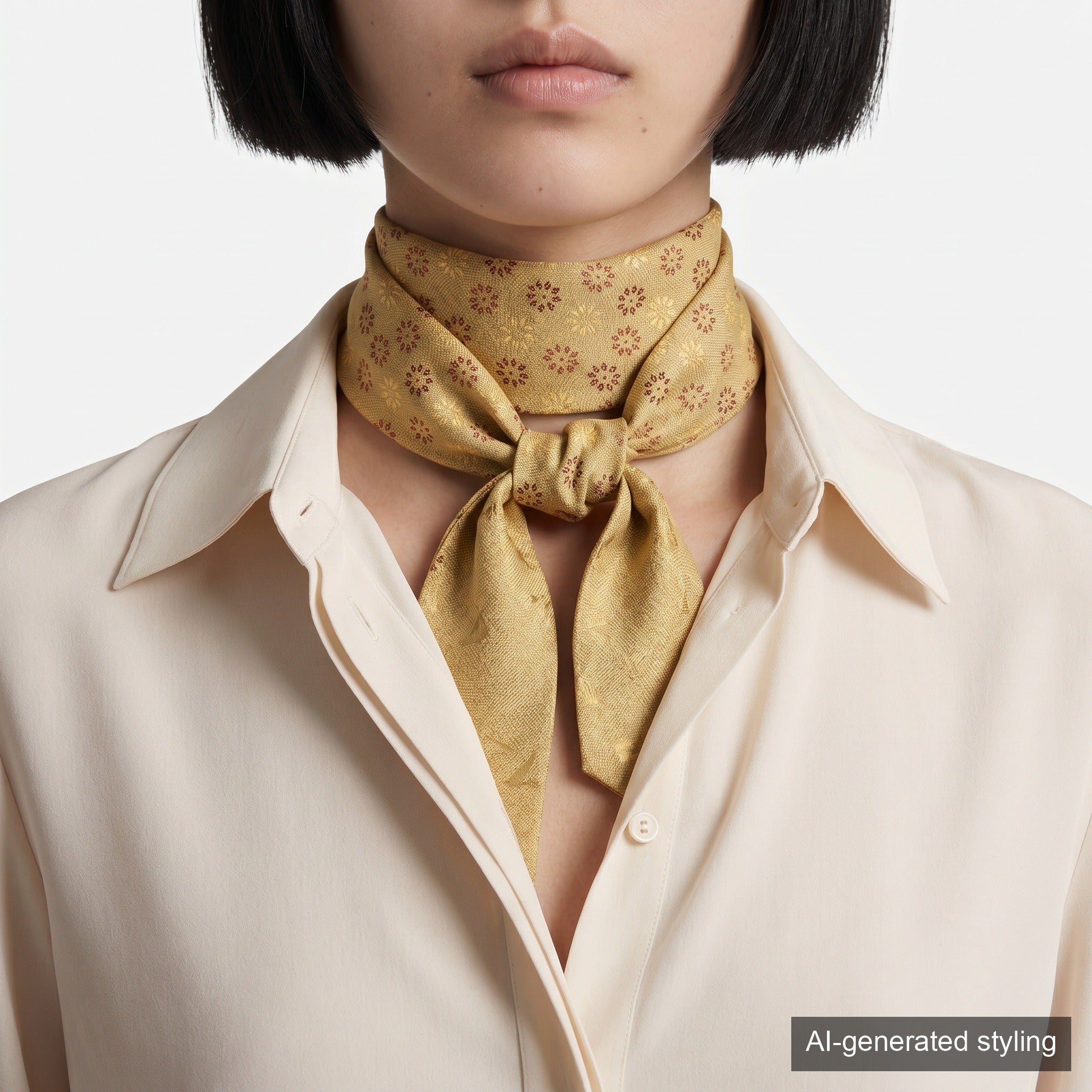 Handcrafted Scarf from Vintage Kimono - Cream floral and Japanese fan pattern Design T007