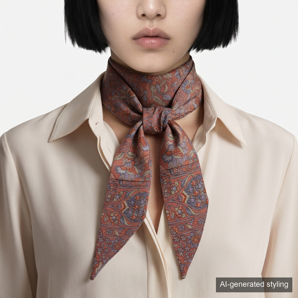 Handcrafted Scarf from Vintage Kimono -Pink Blue Floral pattern and Geometric Design T013