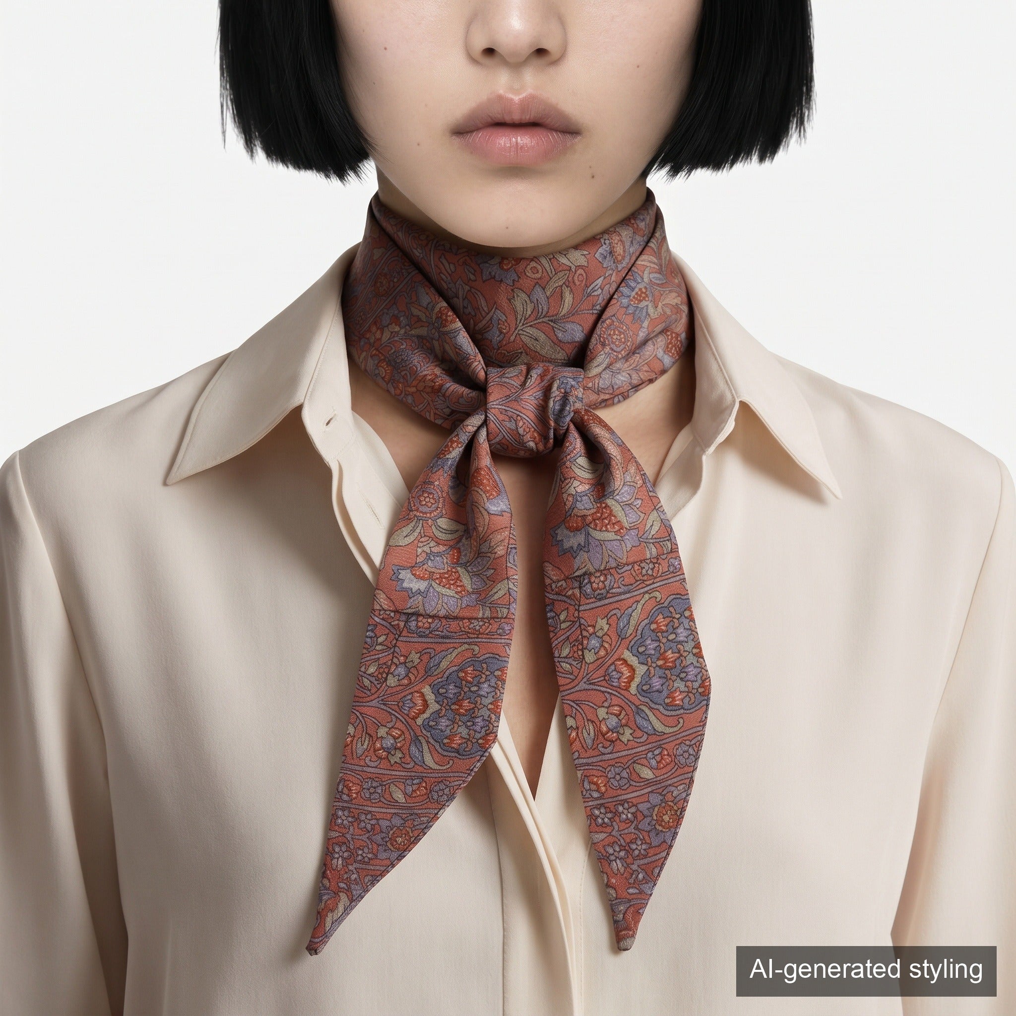 Handcrafted Scarf from Vintage Kimono -Pink Blue Floral pattern and Geometric Design T013
